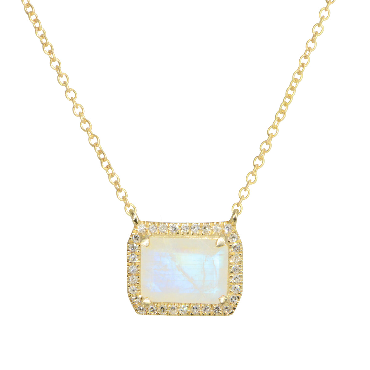 Atiena Rainbow Moonstone Necklace With Diamonds in 14K Gold