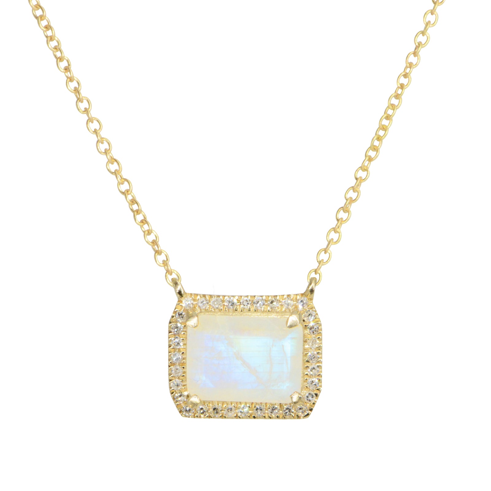 Atiena Rainbow Moonstone Necklace With Diamonds in 14K Gold