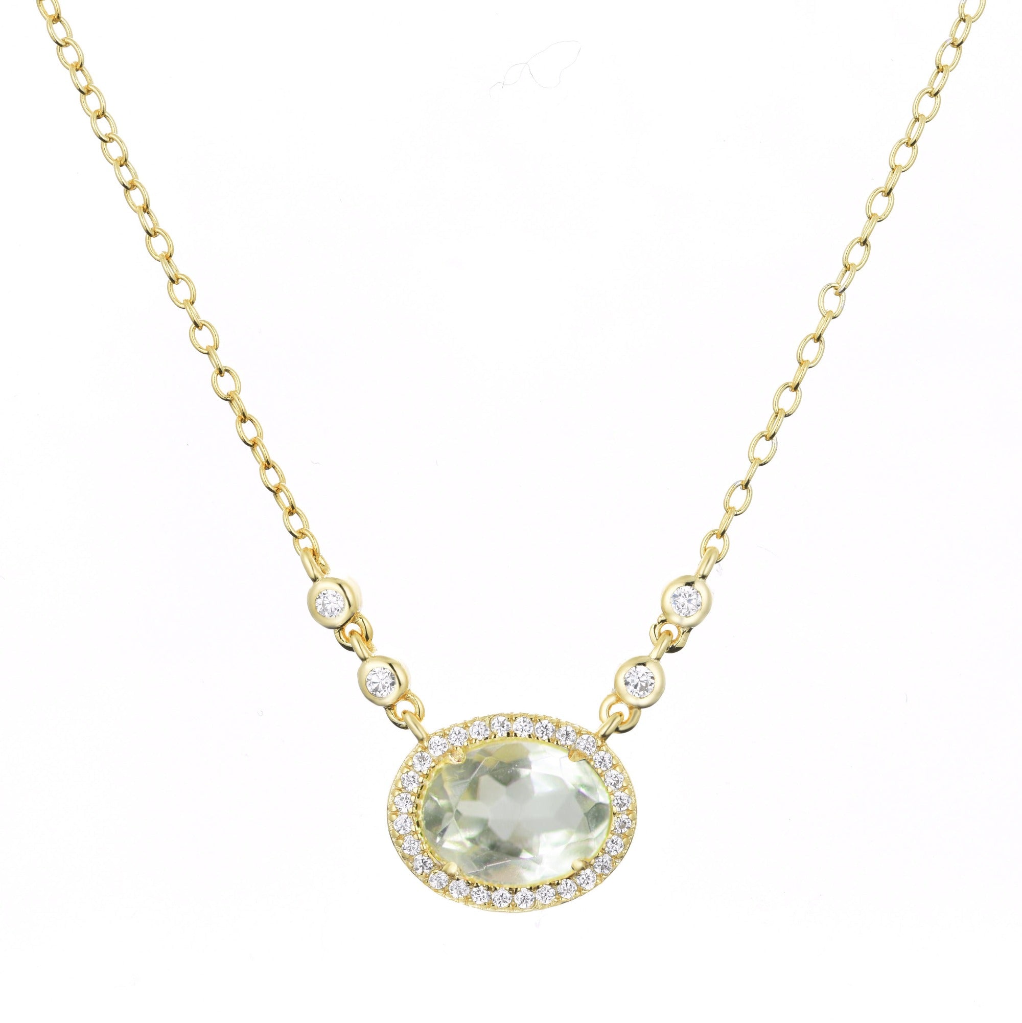 aura green amethyst gemstone necklace in gold