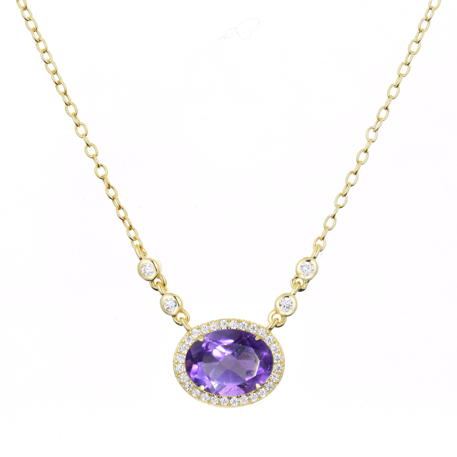 aura purple amethyst gemstone necklace in gold