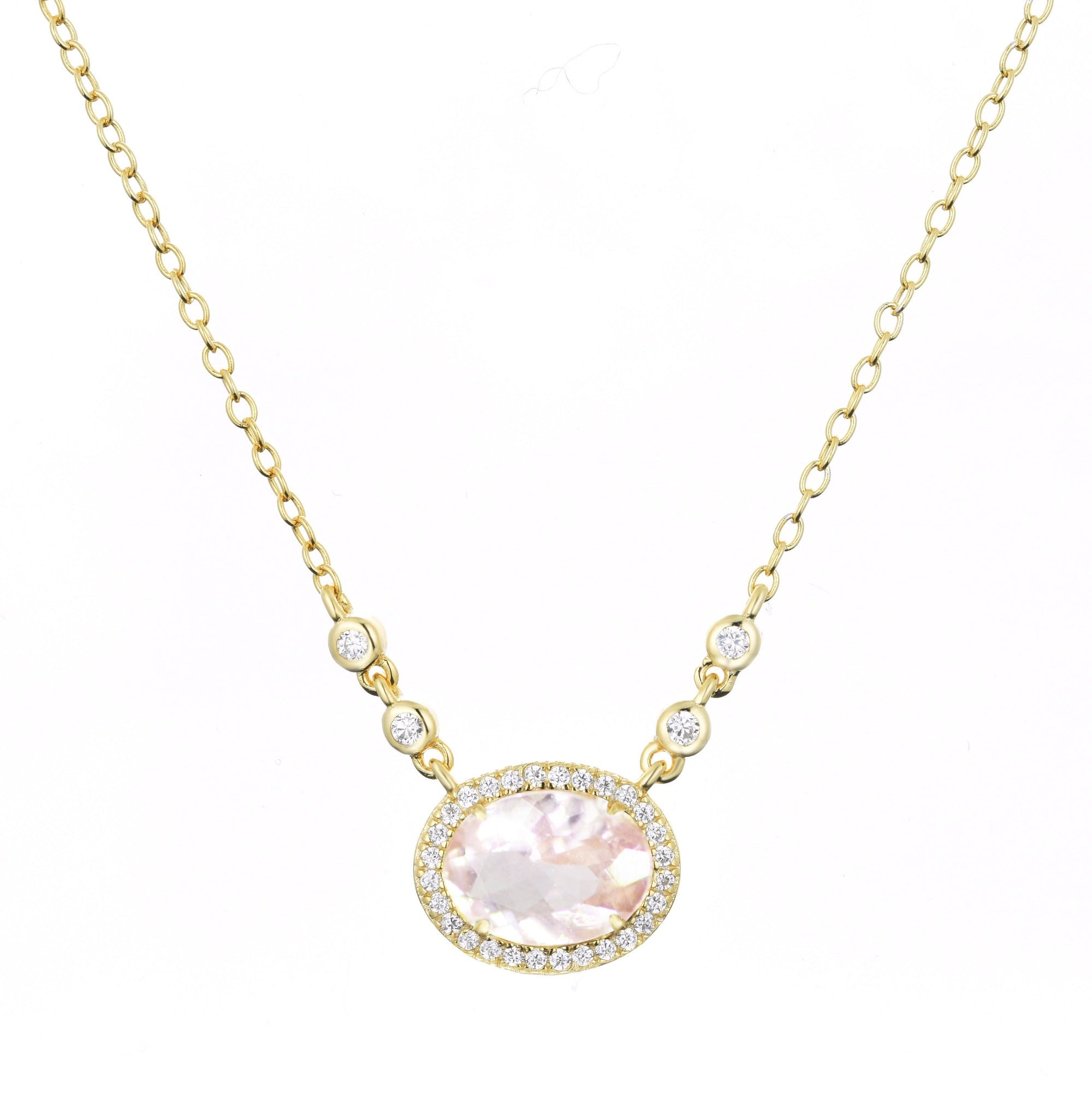 aura rose quartz gemstone necklace in gold