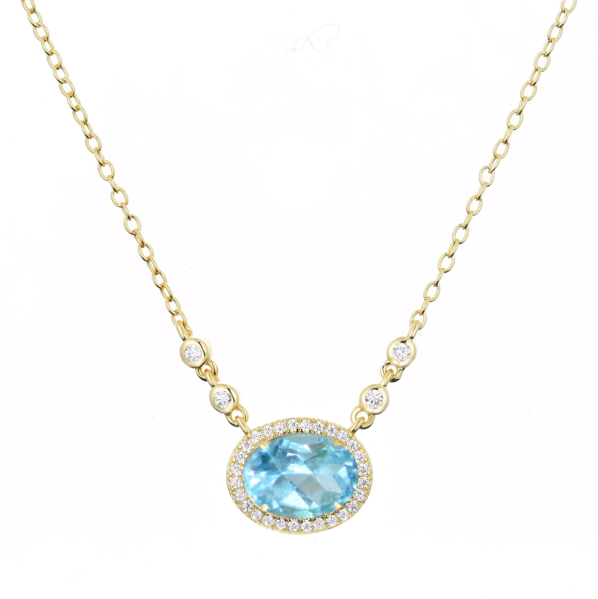 aura swiss blue topaz gemstone necklace in gold