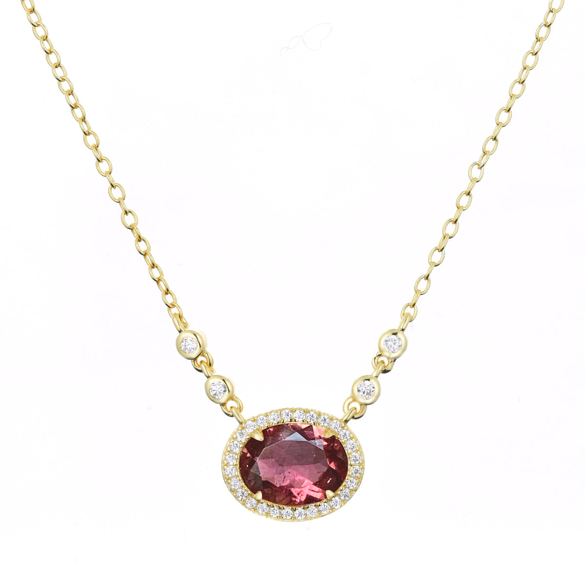 aura tourmaline gemstone necklace raspberry pink