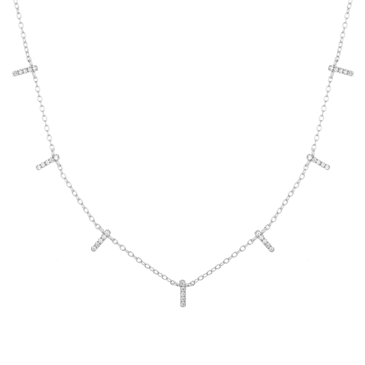 bar choker necklace with crystals in silver