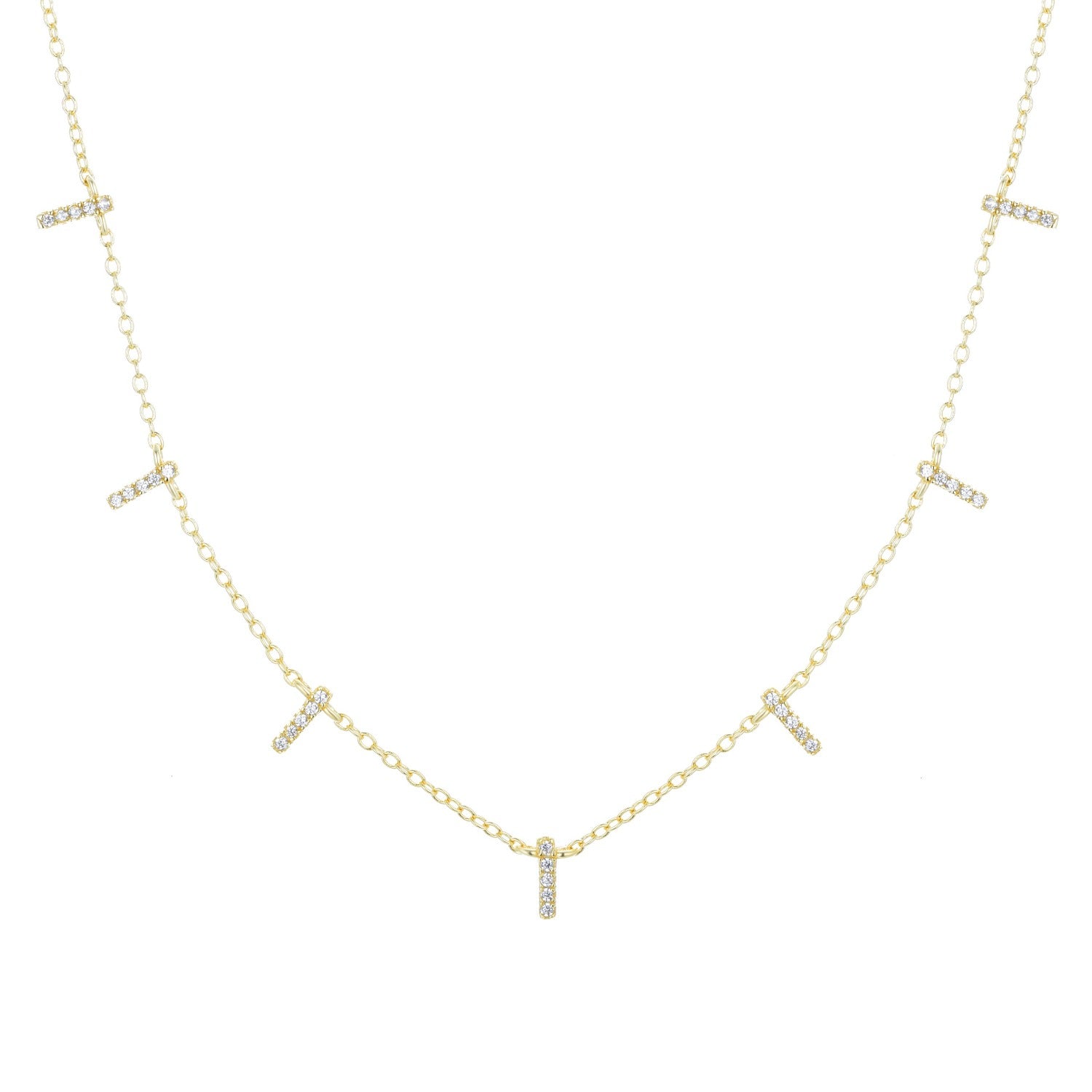 Bar Choker Necklace With Crystals in Gold