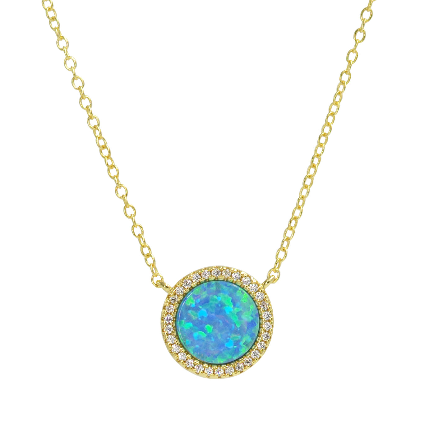 Sterling Silver Created Blue Opal Circle Necklace