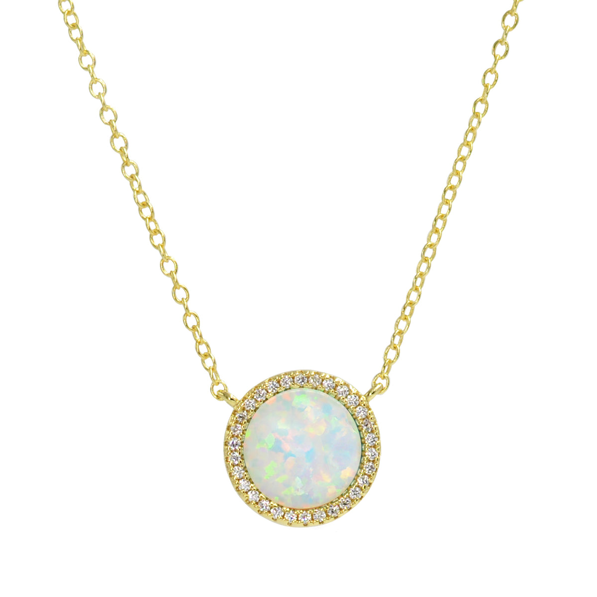 Beacon opal circle necklace with crystals in white opal and gold