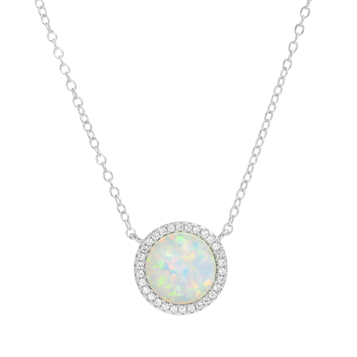 Beacon opal circle necklace with crystals in white opal and silver