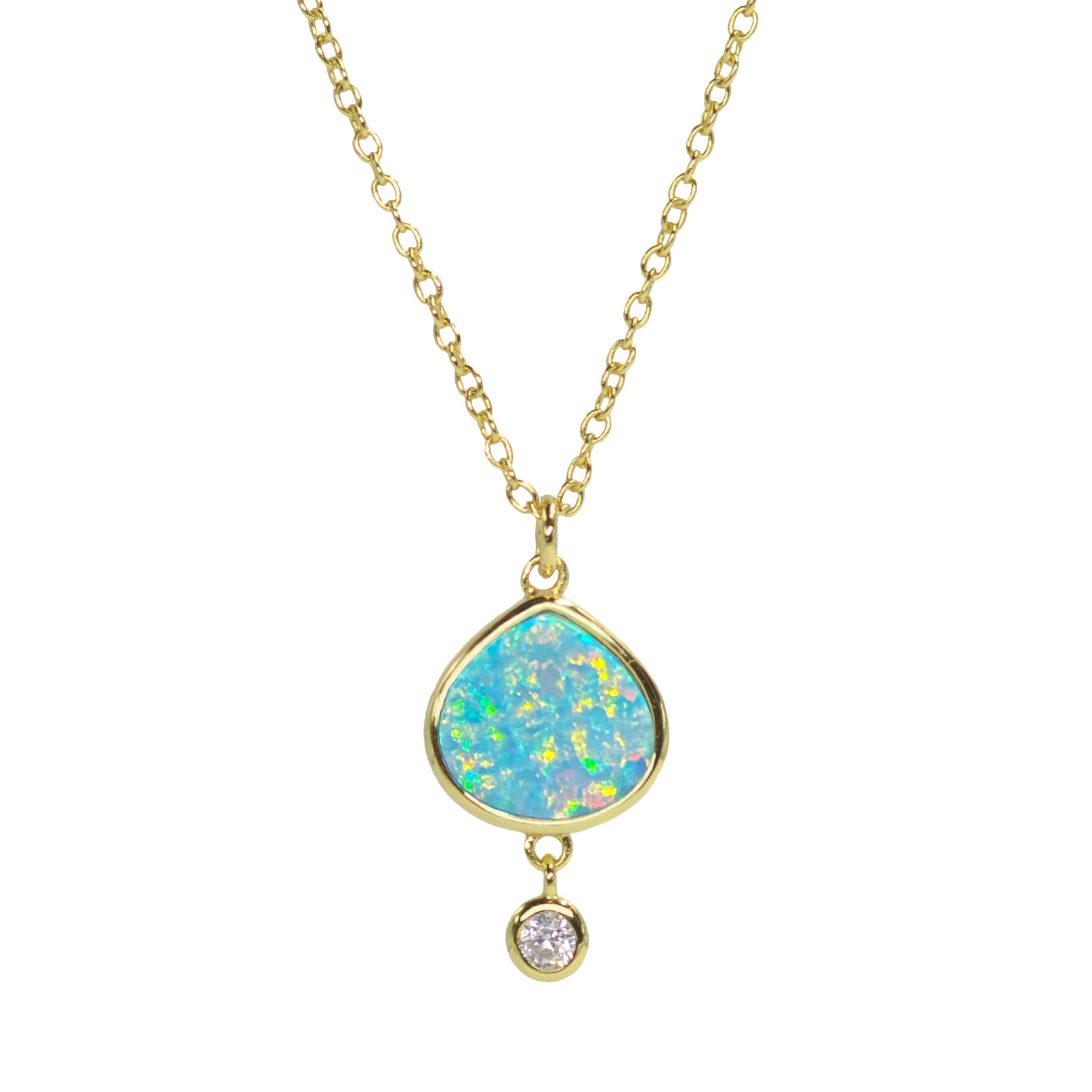 Best Friend - Green Opal Pear Necklace With Crystal Drop