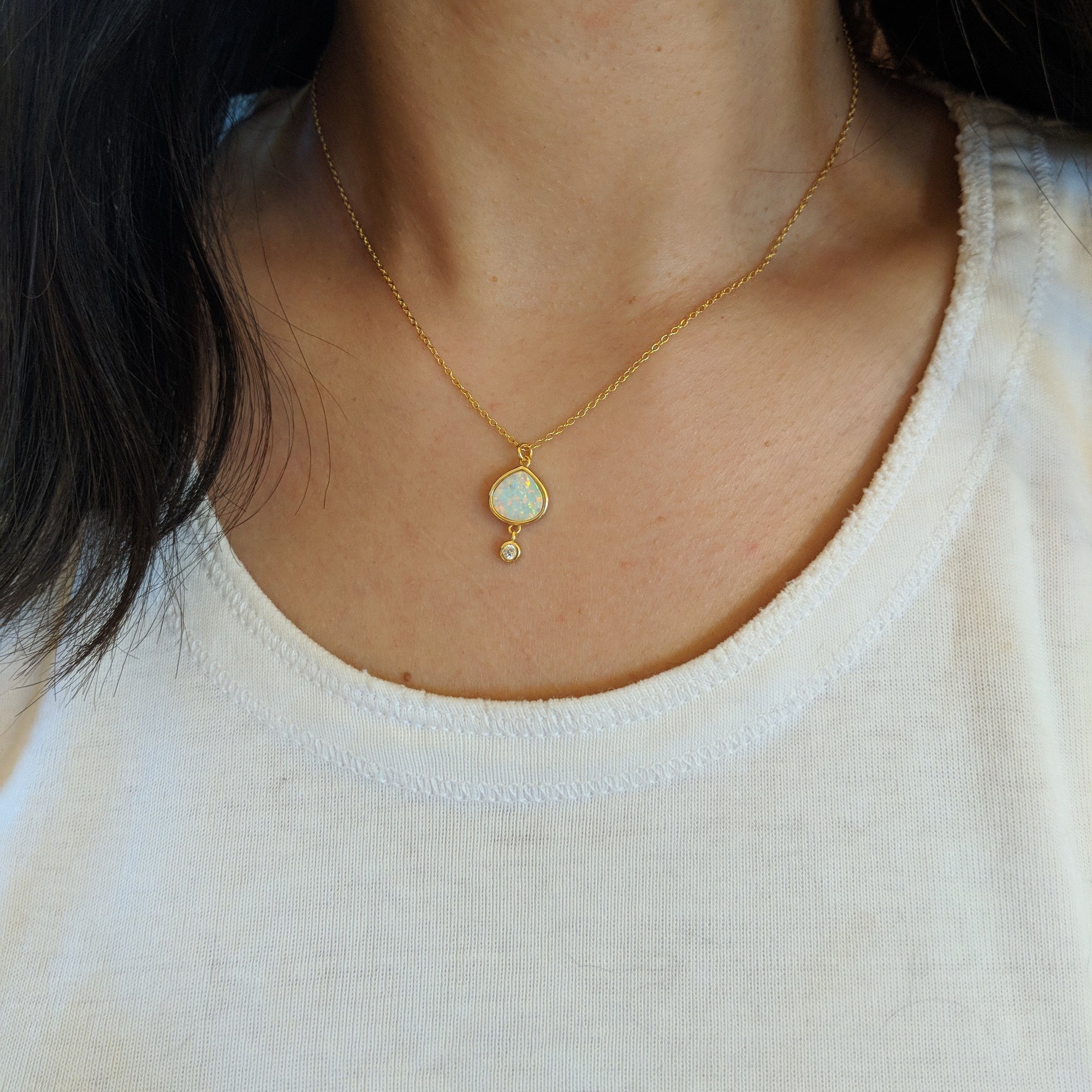 Best Friend white opal pear necklace with crystal drop