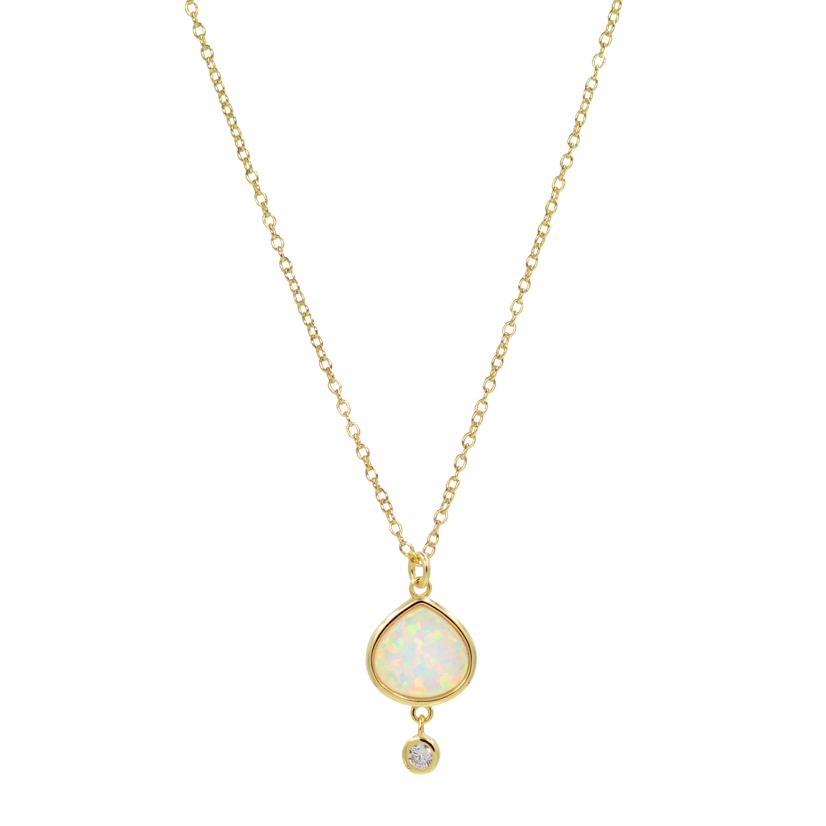 Best Friend - White Opal Pear Necklace With Crystal Drop - KAMARIA
