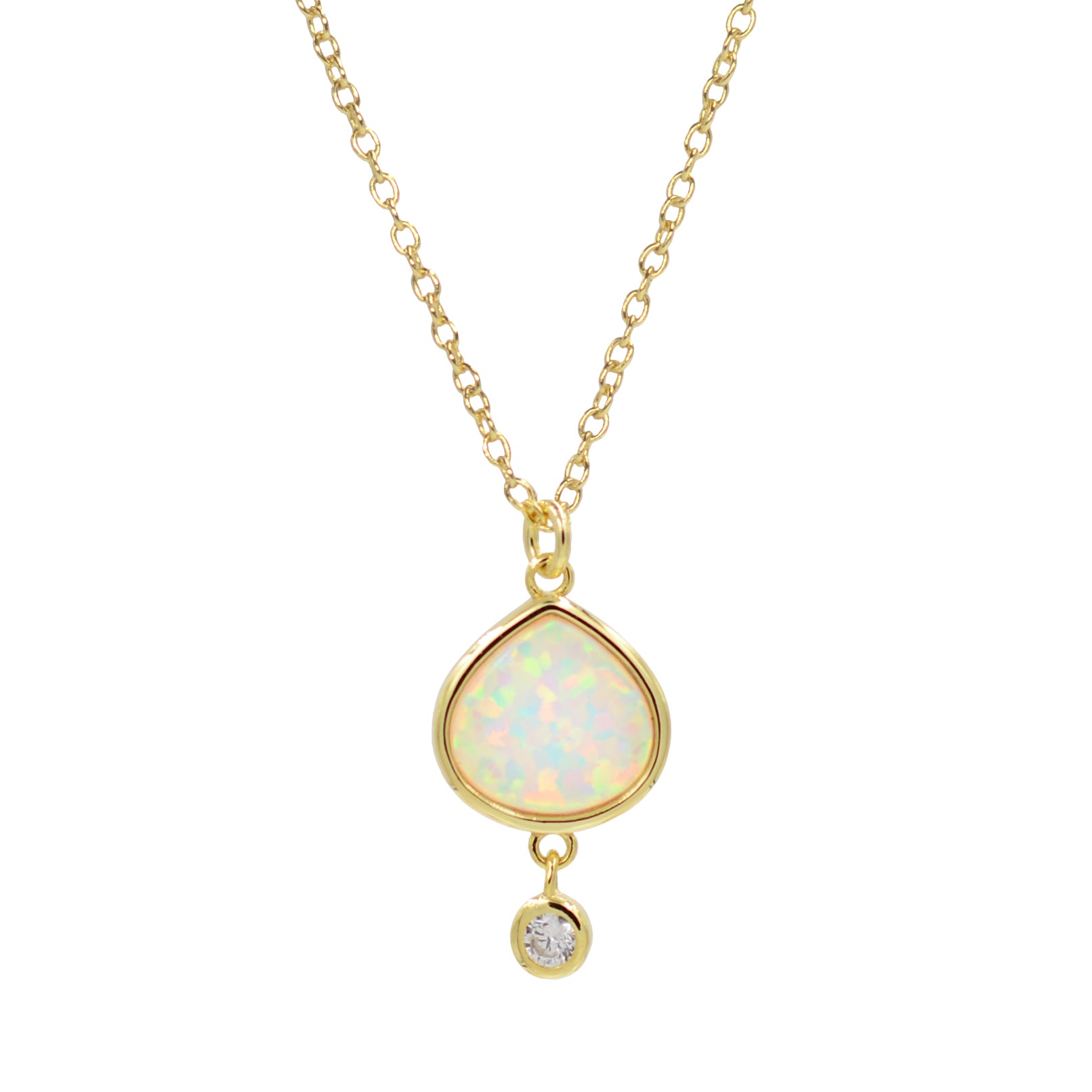 Best Friend white opal pear necklace with crystal drop