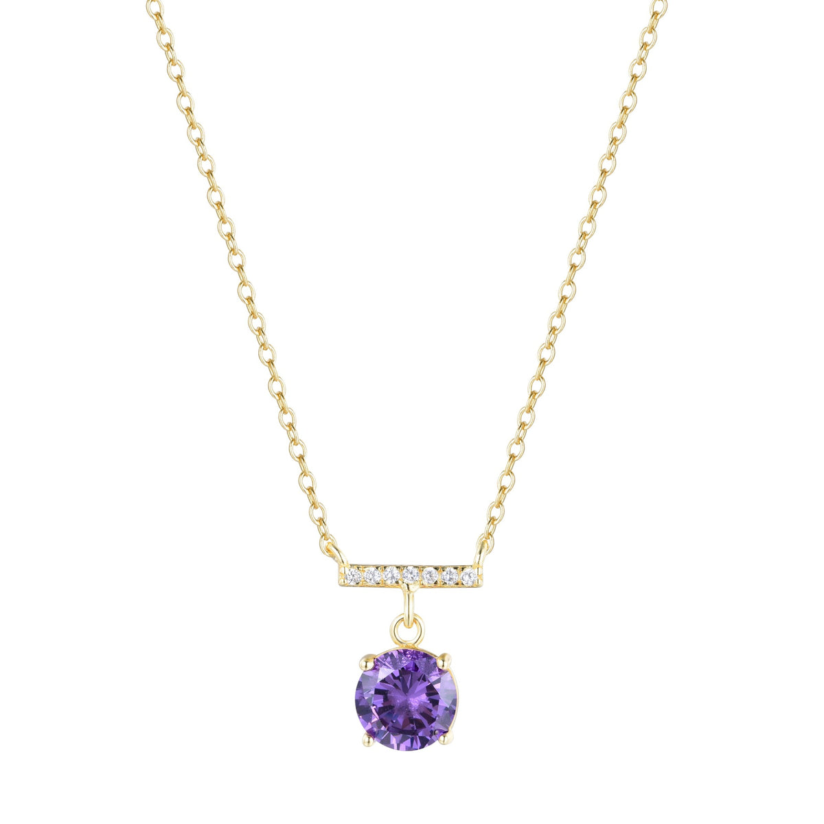 birthstone solitaire crystal bar necklace - amethyst february