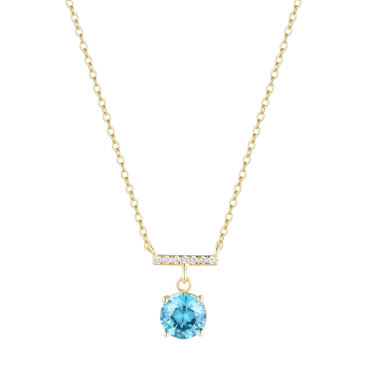 birthstone solitaire crystal bar necklace - december blue topaz