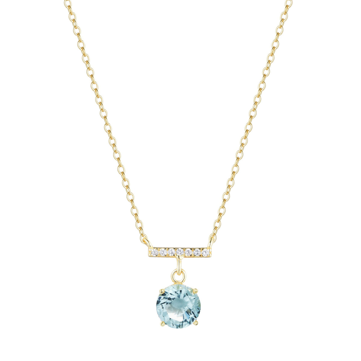 birthstone solitaire and crystal bar necklace - March aquamarine