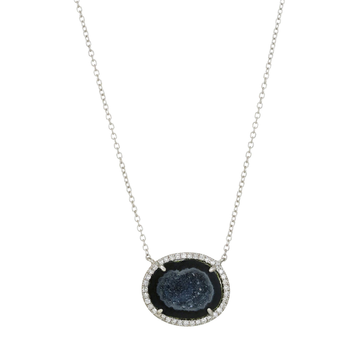 Black Baby Geode Necklace With Diamonds in White Gold