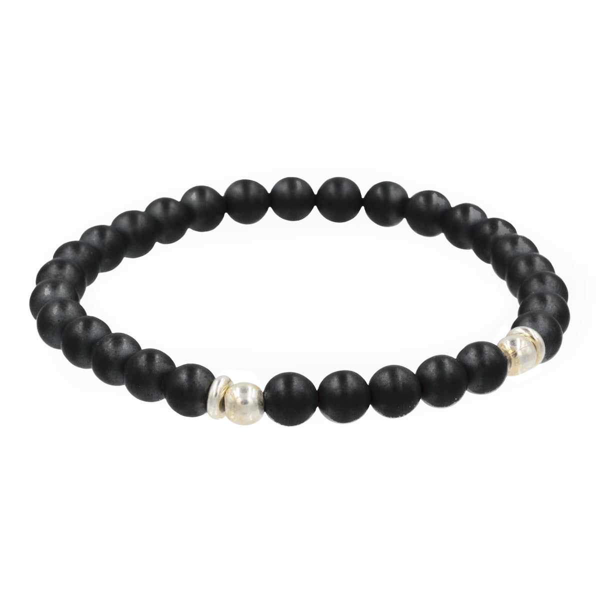 matte black hematite bracelet with silver beads