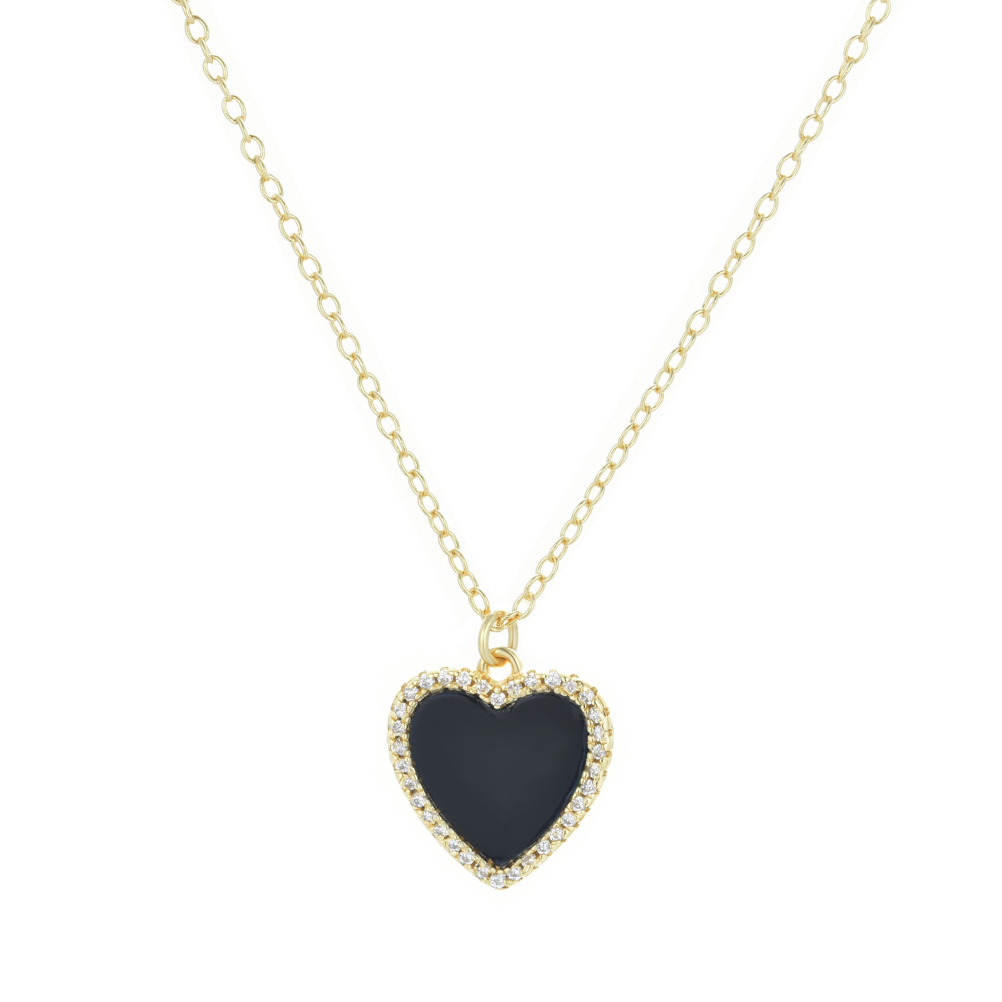 Black onyx heart necklace with crystals gold