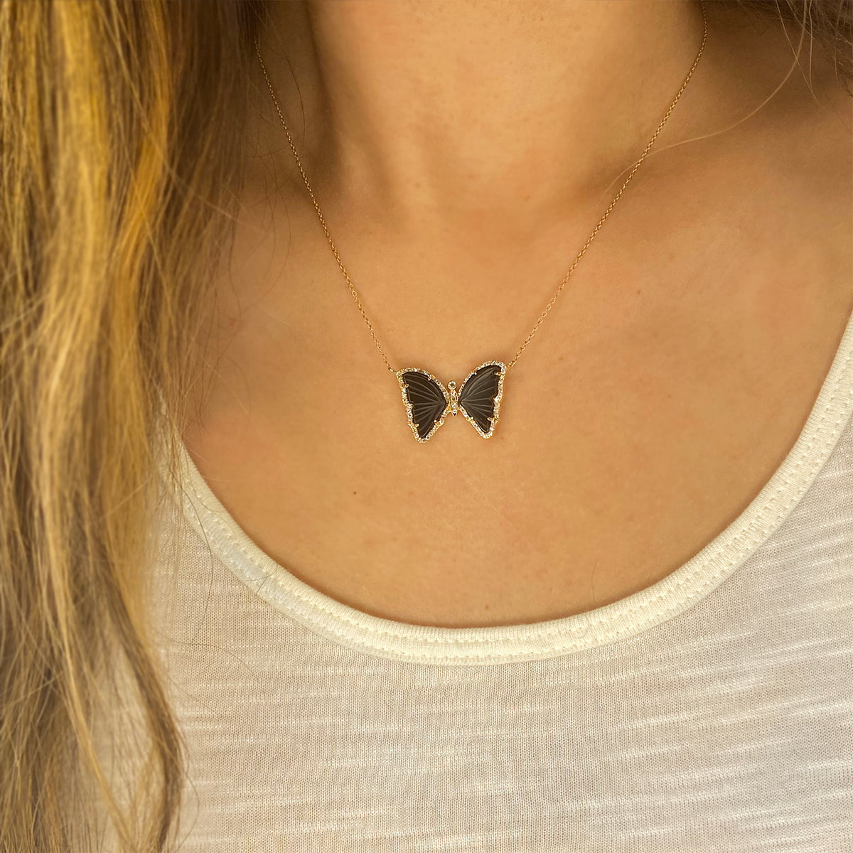 Black Tourmaline Butterfly Necklace With Diamonds Lifestyle