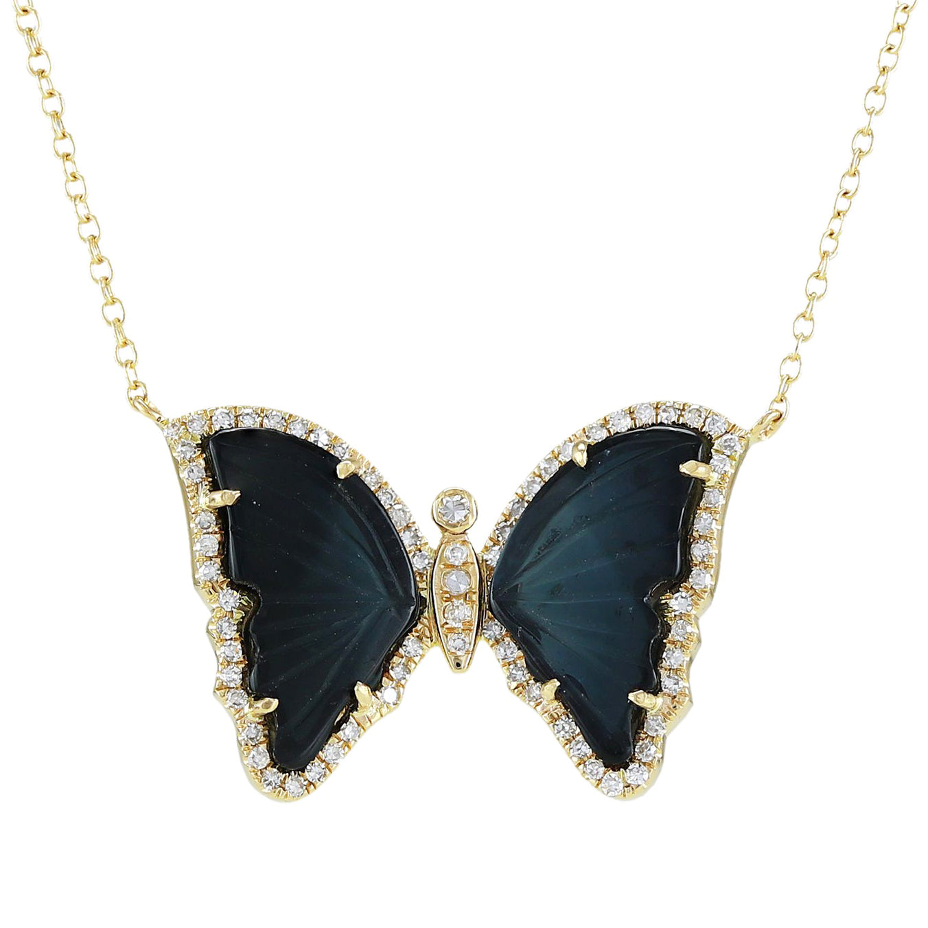 Black Tourmaline Butterfly Necklace With Diamonds