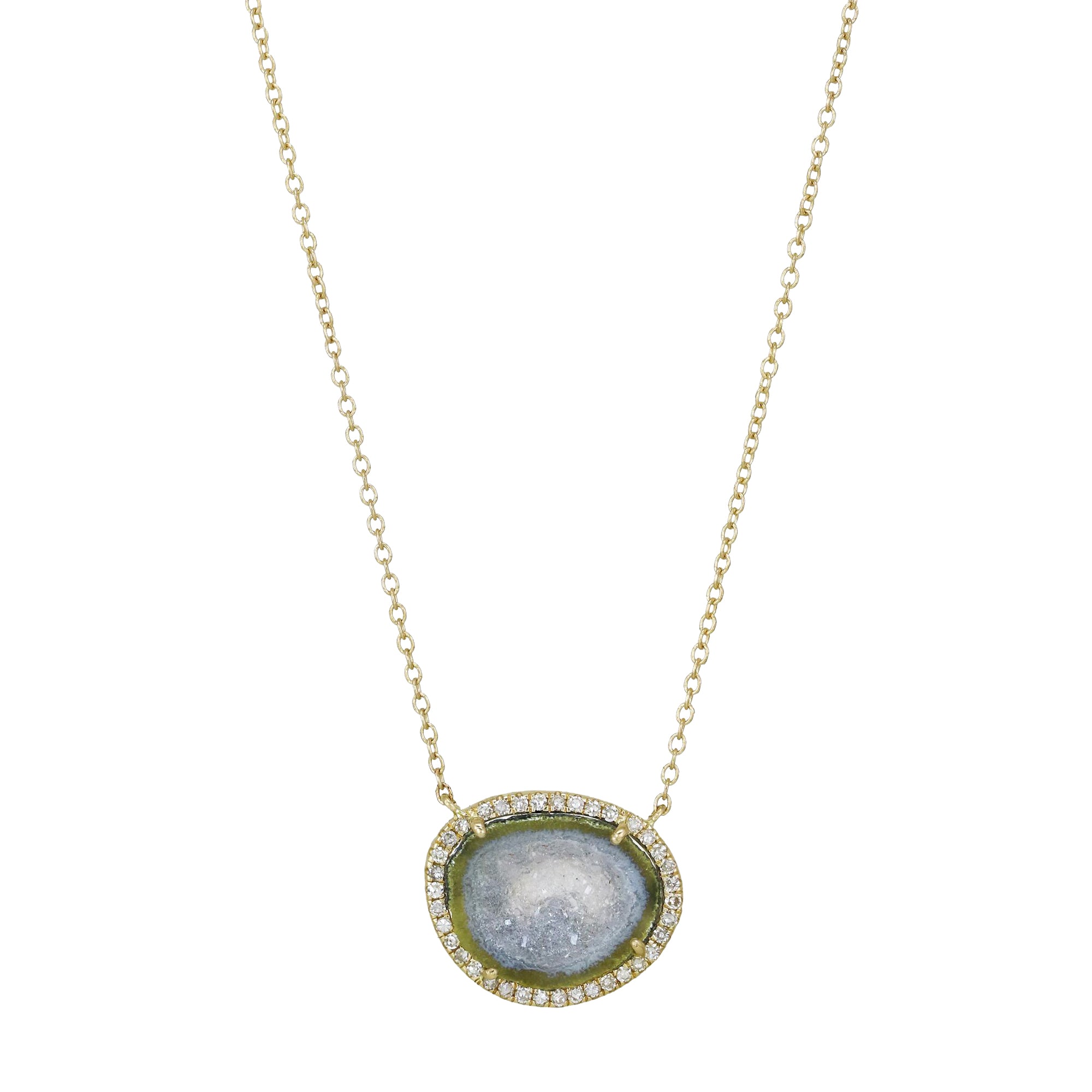 Blue Baby Geode Necklace With Diamonds in Gold Pendant