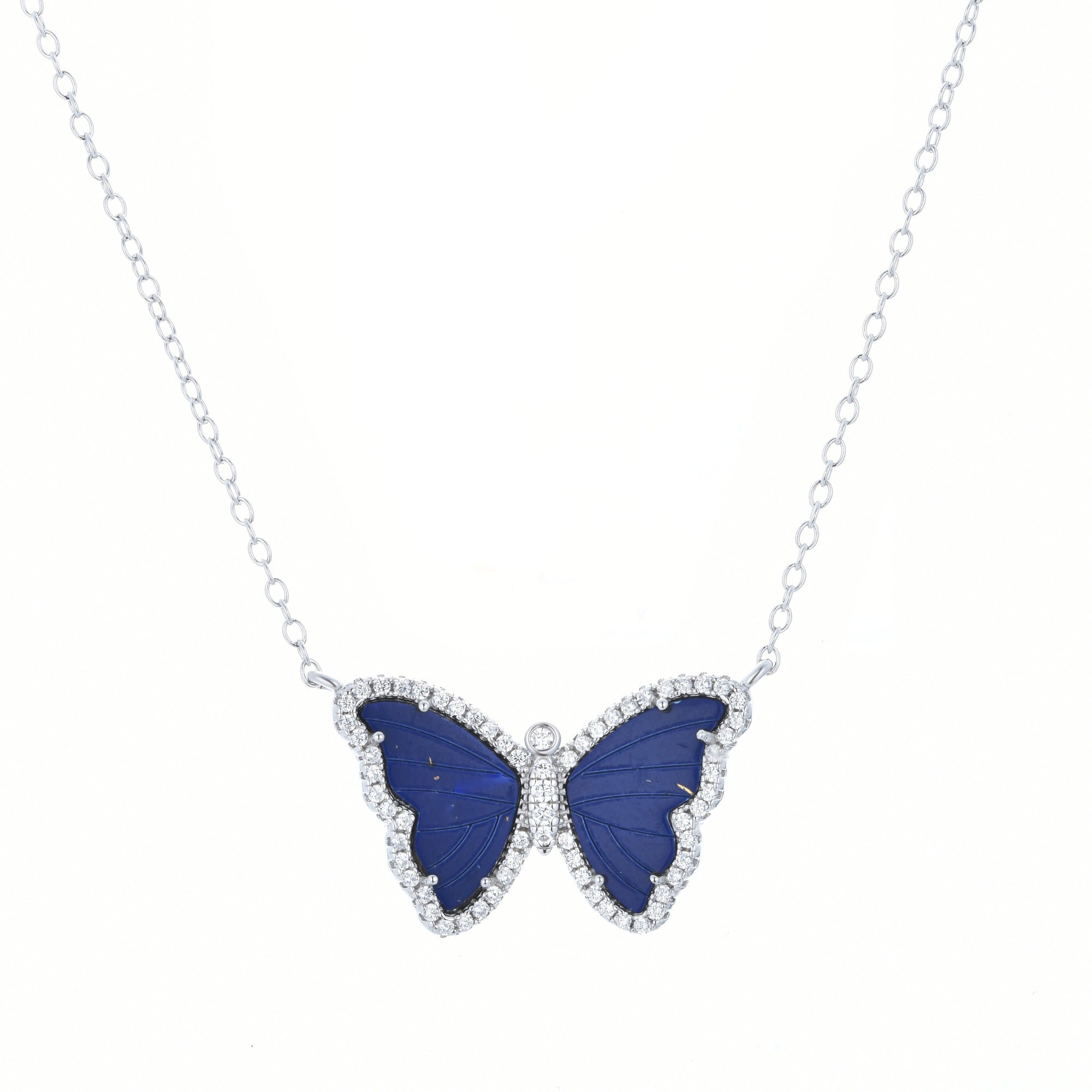 blue lapis butterfly necklace with crystals in yellow gold