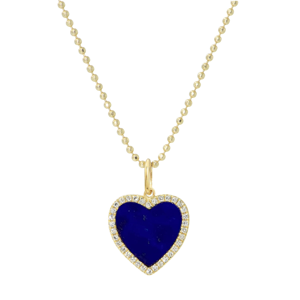 blue lapis heart necklace with diamonds on ball chain