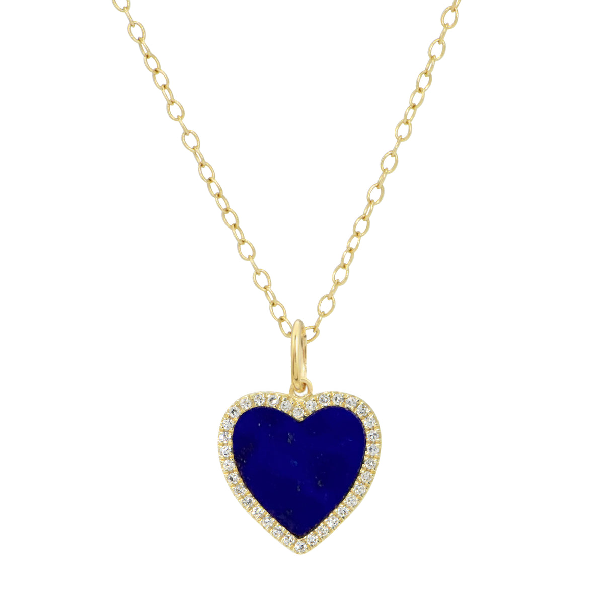 blue lapis heart necklace with diamonds on simple chain