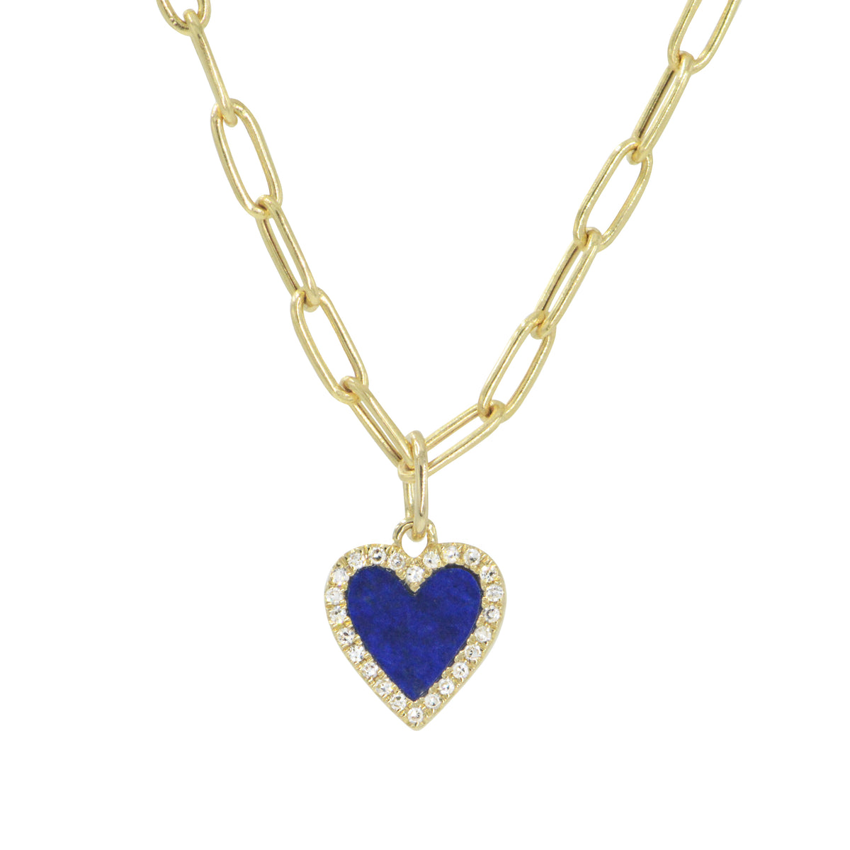 Mini Blue Lapis Heart Necklace With Diamonds
