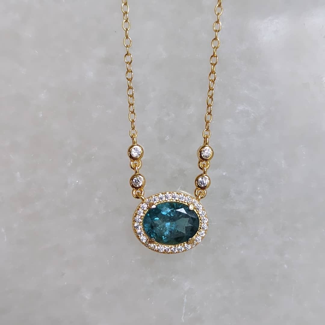 blue tourmaline aura gemstone necklace gold