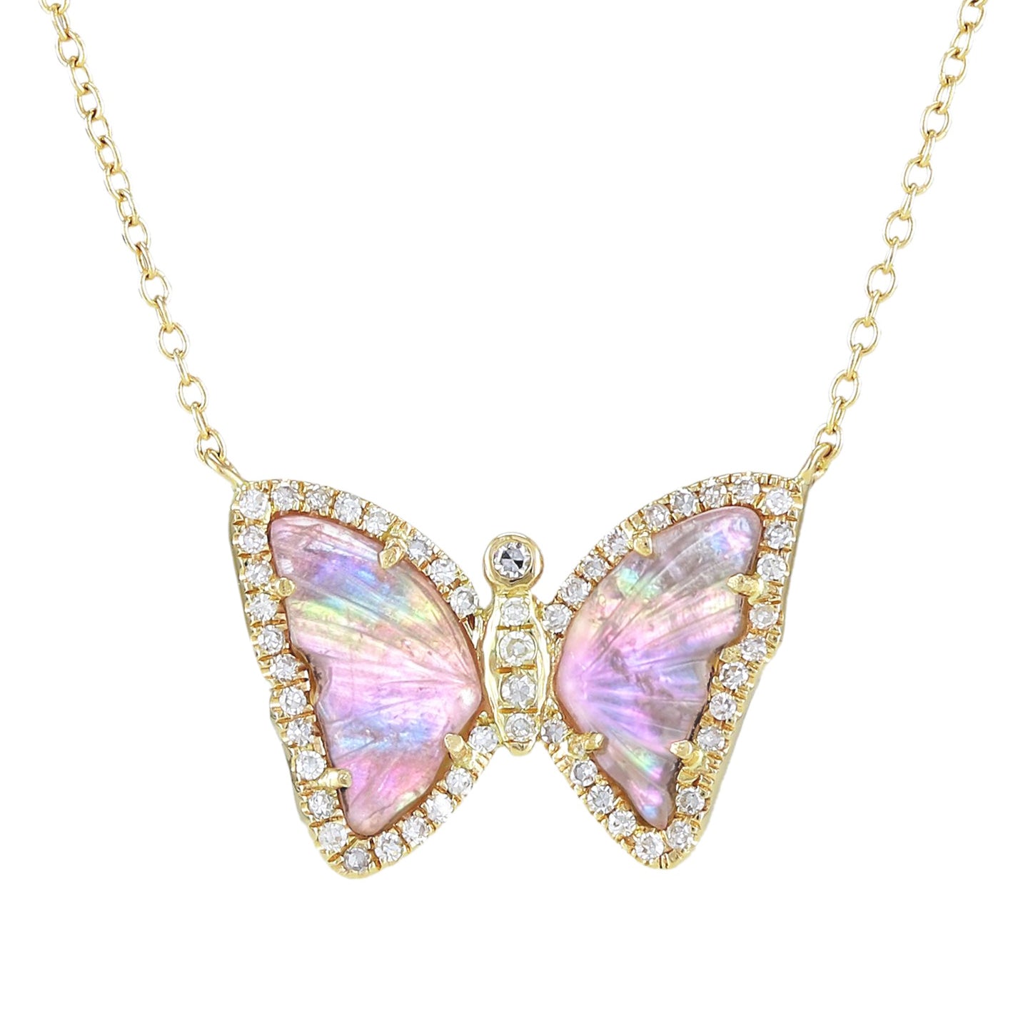 Blush Tourmaline Butterfly Necklace With Pearl and Diamonds