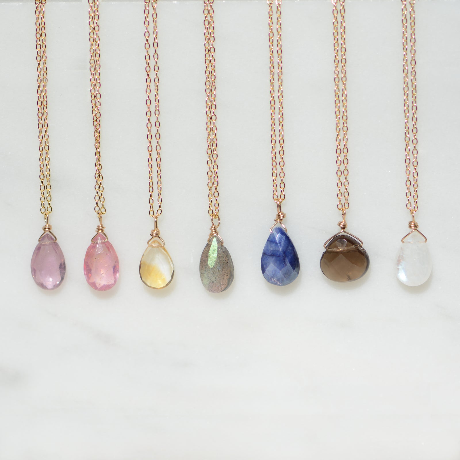briolette gemstone drop necklace on chain