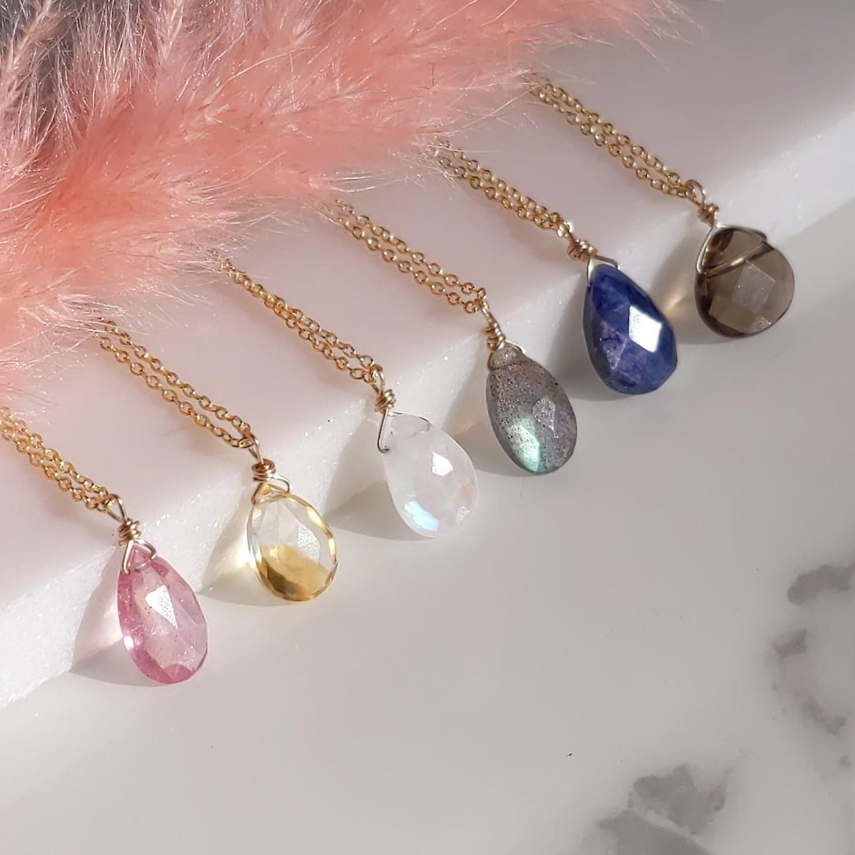 briolette gemstone drop necklace on chain