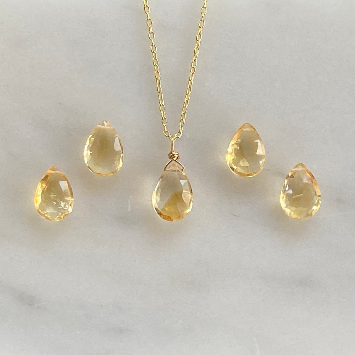 briolette gemstone necklace on chain citrine