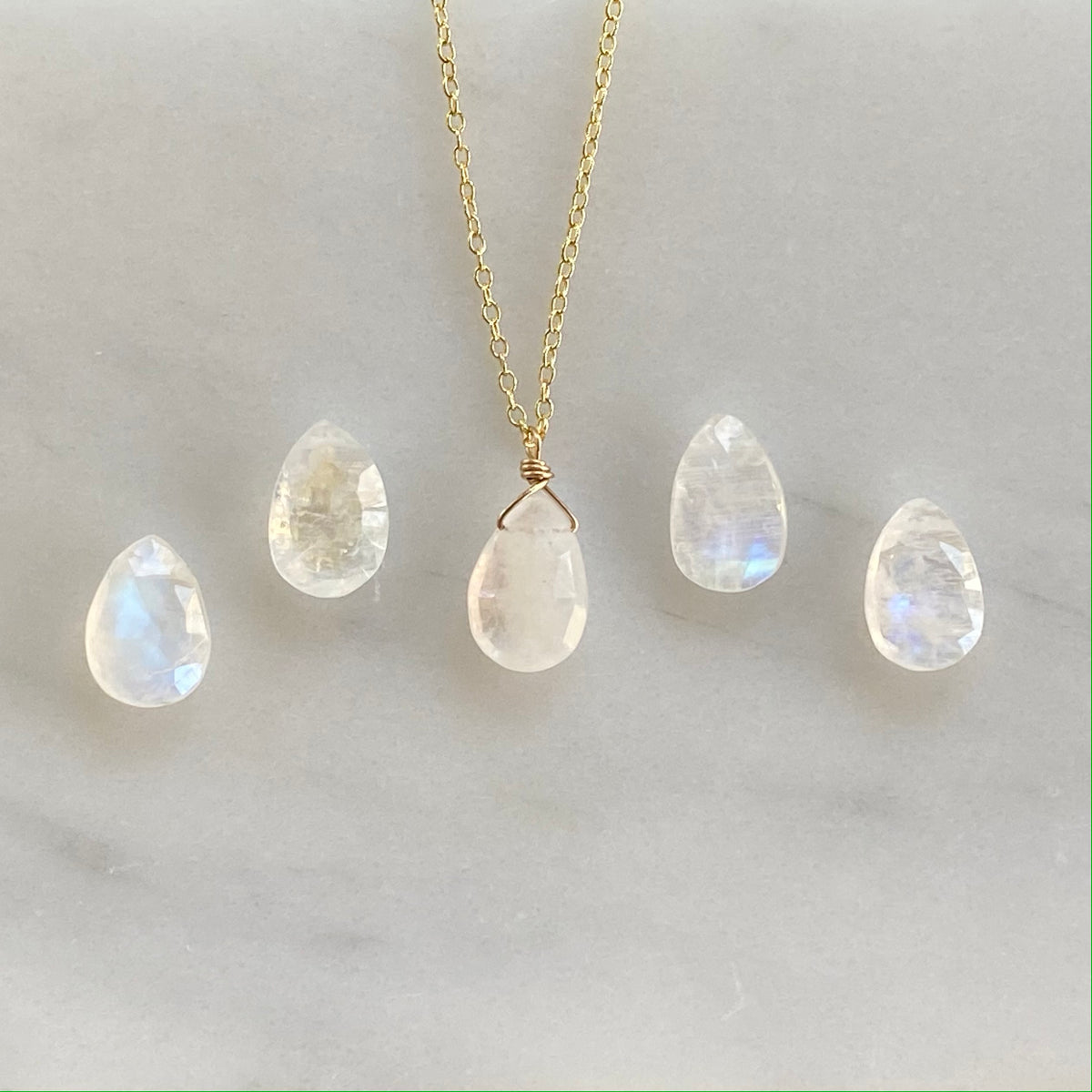 briolette gemstone necklace on chain rainbow moonstone