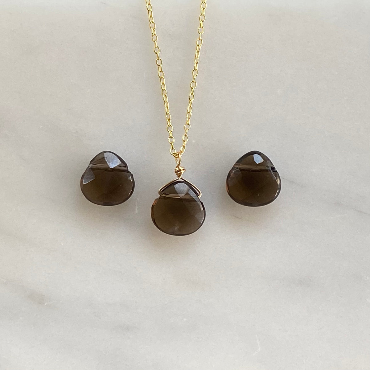 briolette gemstone necklace on chain smoky quartz