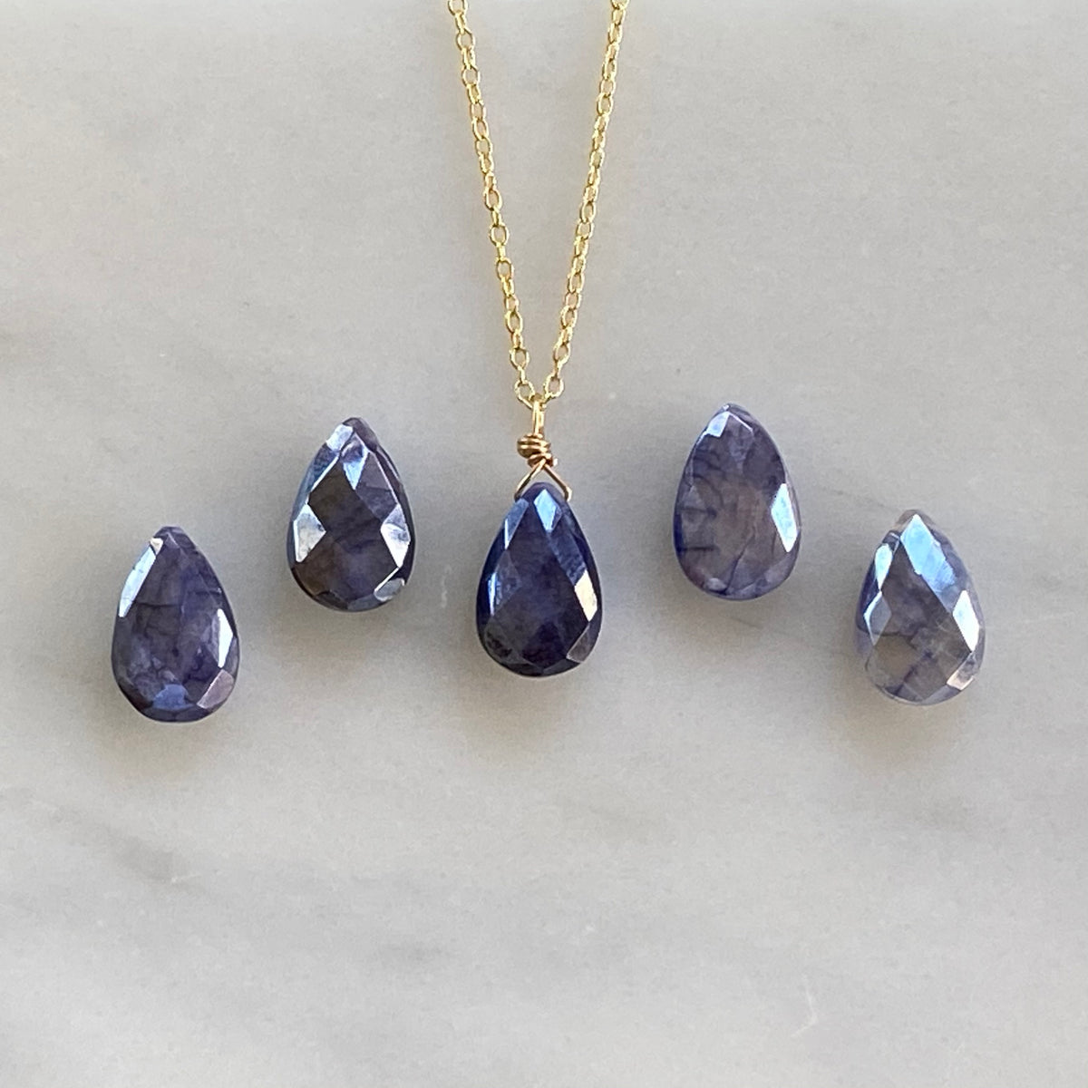 briolette gemstone on chain necklace mystic indigo moonstone
