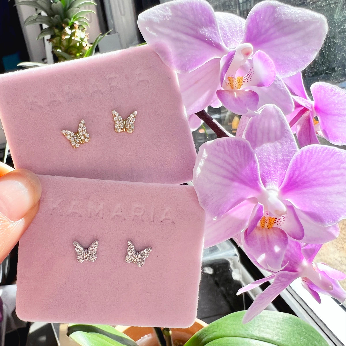 Butterfly Stud Earrings with Crystals