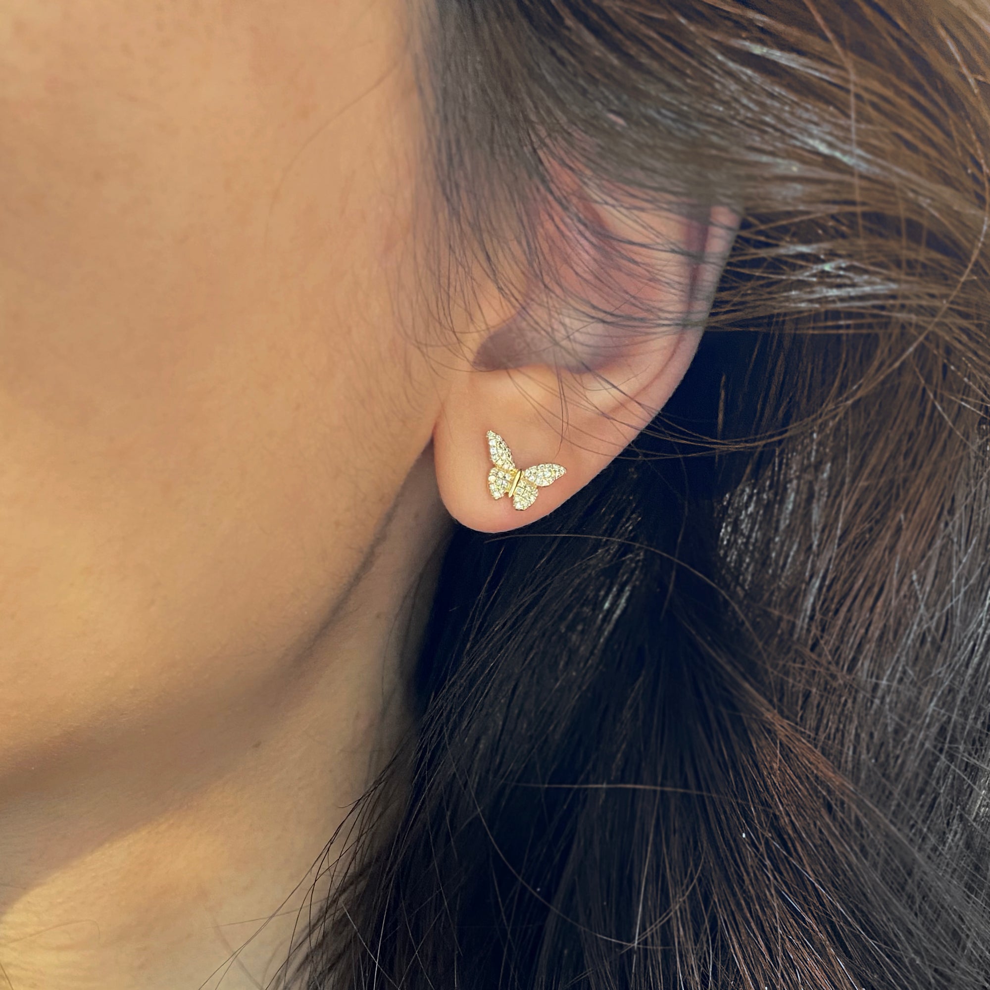 butterfly stud earrings with diamonds in 14k gold