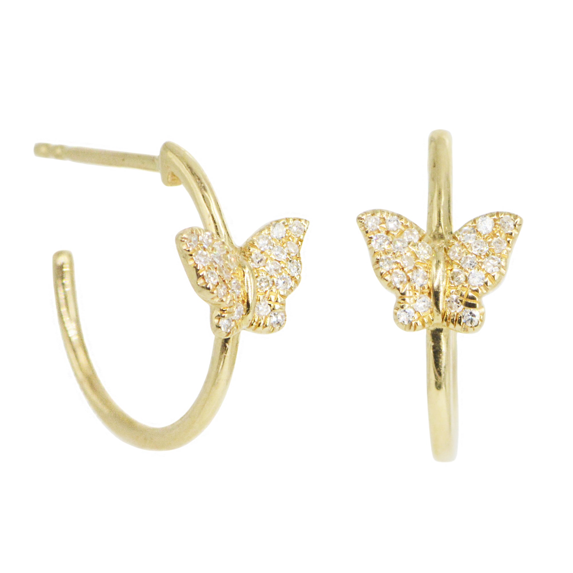 Butterfly Hoop Huggie Earrings With Diamonds in 14k Gold