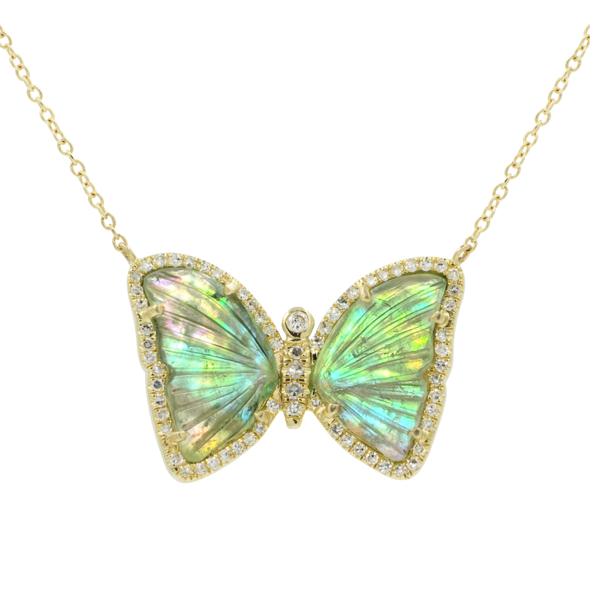 Butterfly Necklace With Green Tourmaline and Pearl