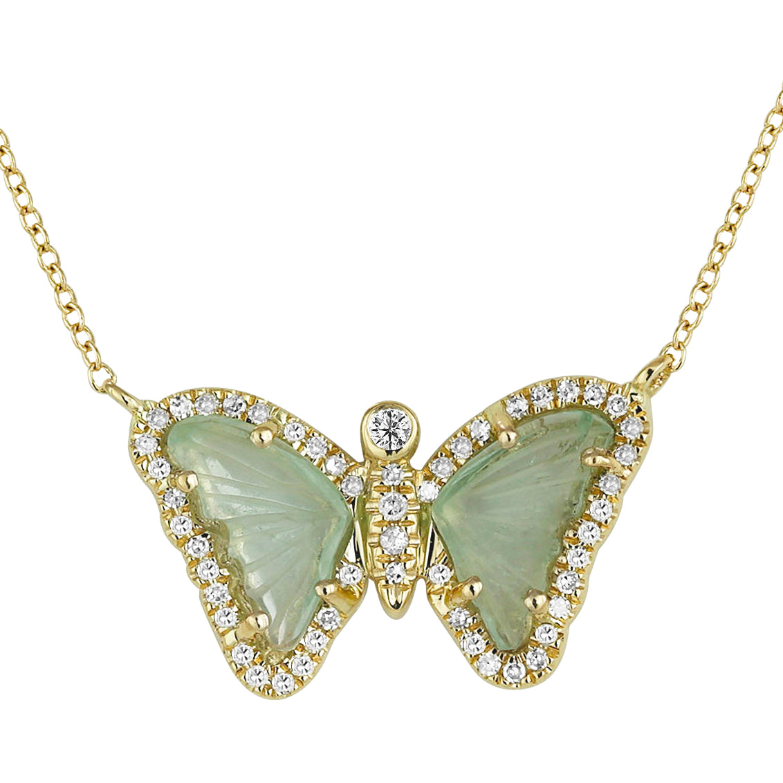 Butterfly Necklace With Mini Green Tourmaline and Diamonds Crop