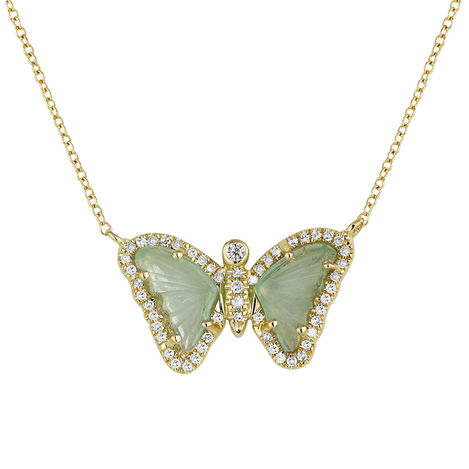 Butterfly Necklace With Mini Green Tourmaline and Diamonds
