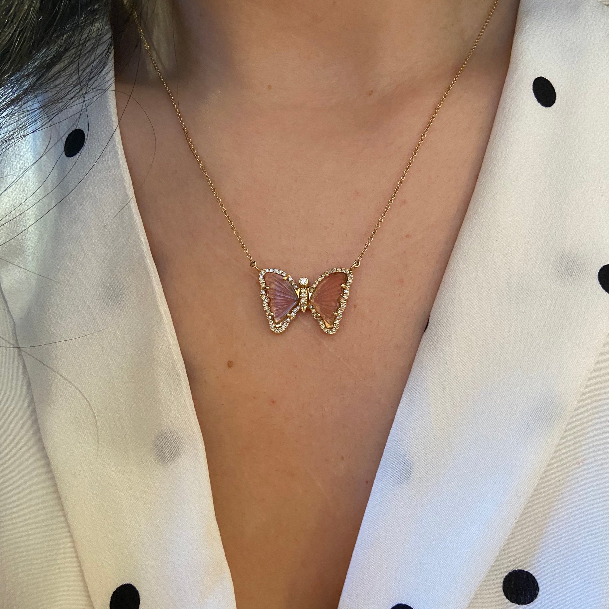 Butterfly Necklace With Pink Tourmaline and Diamonds Crop