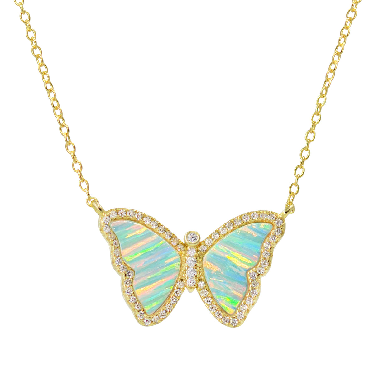 Butterfly Opal Necklace with Green Stripes in Gold