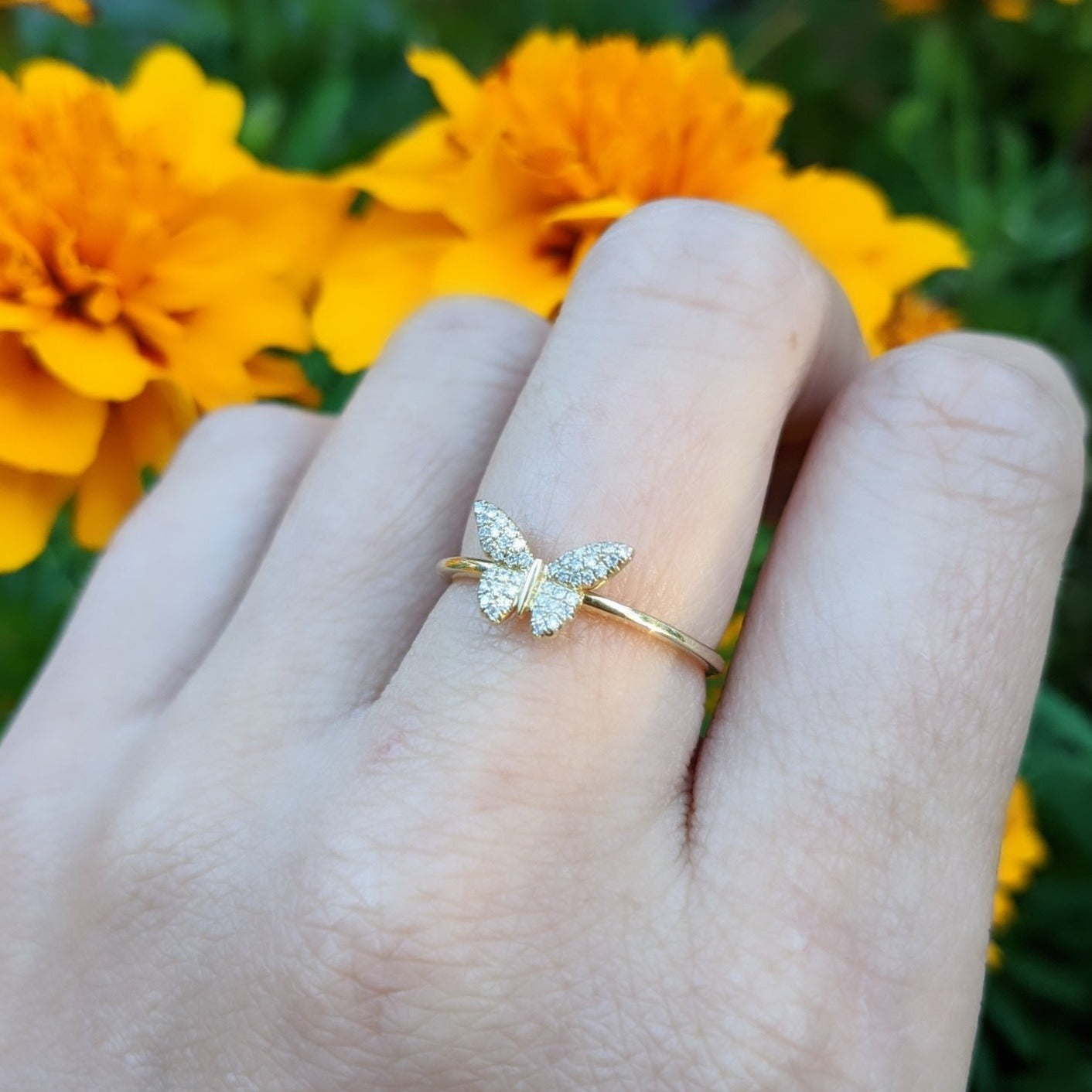 Floating Diamond Butterfly Ring
