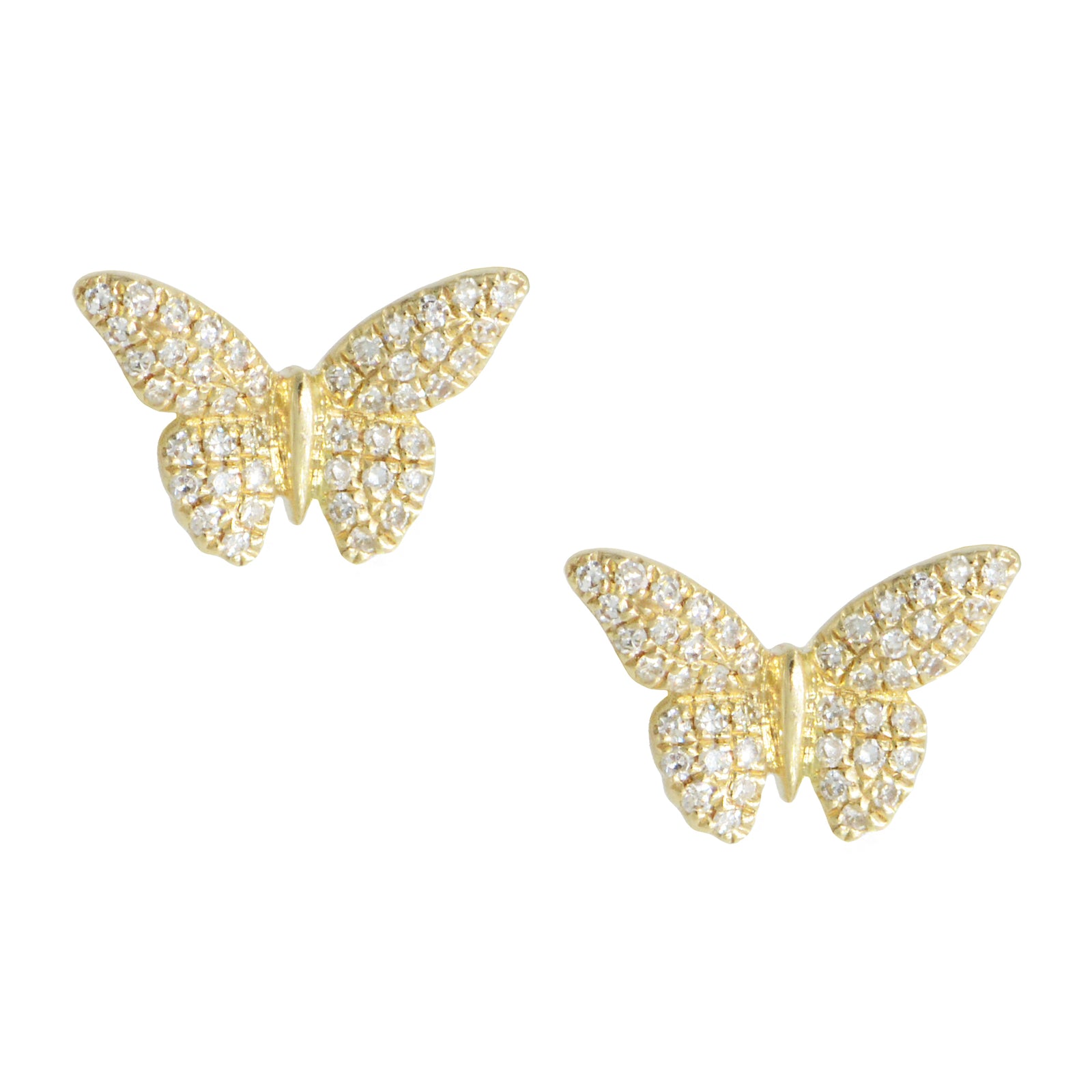 butterfly stud earrings with diamonds in 14k gold