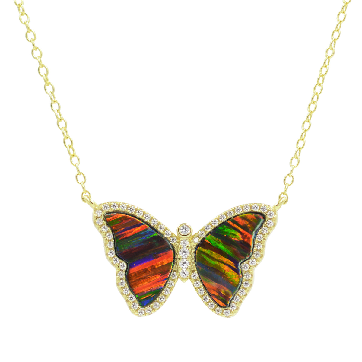 opal butterfly necklace with stripes in black opal