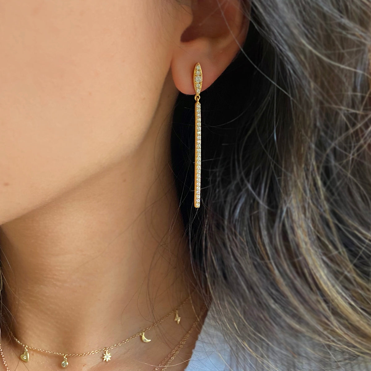 candlestick dangle earrings with crystals lifestyle