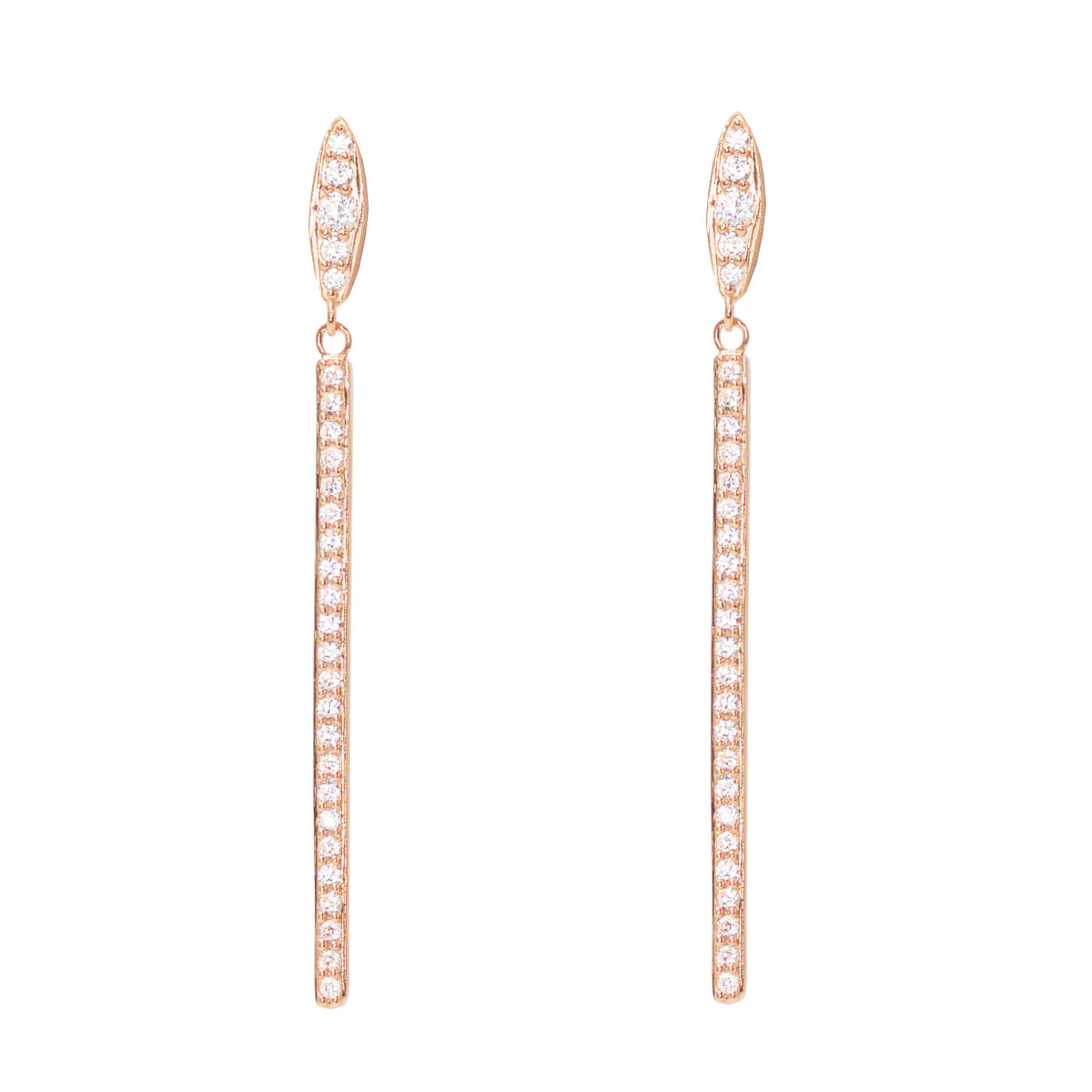 candlestick dangle earrings with crystals in rose gold